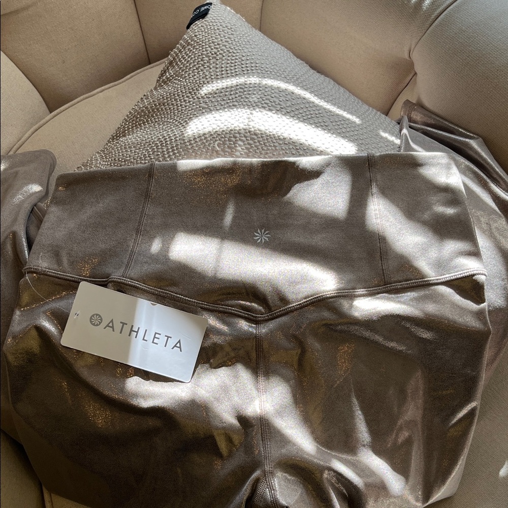 Athleta Elation Shine Tight in a Rose Gold Shimmer. POWER of SHE. L - Picture 3 of 6
